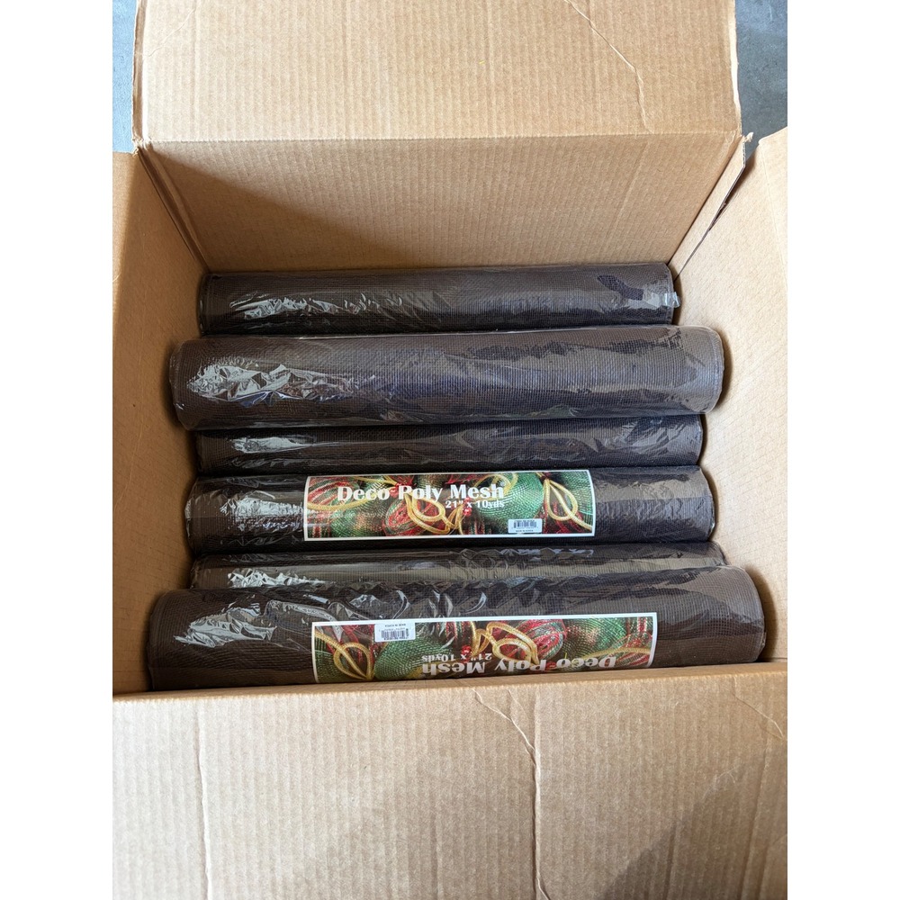 7Rolls Deco Poly Mesh 21in x 10yds Brown with Red and Yellow Wreath Forms Bundle